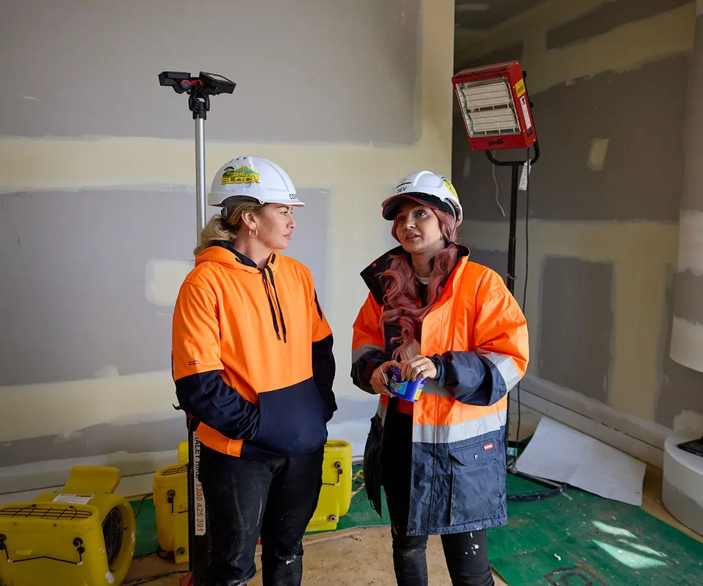 Courtney and Sev on site of The Block 2026.
