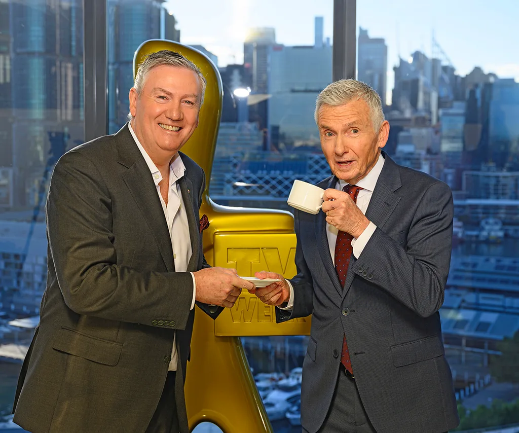 Eddie McGuire and Bruce at the TV WEEK Logie Awards nominations announcement in June, 2026.