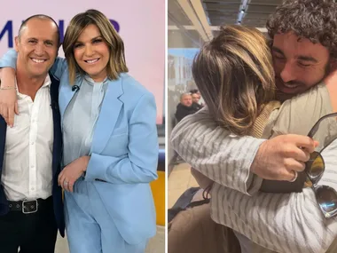 Kylie Gillies with Larry Emdur and her son, Gus