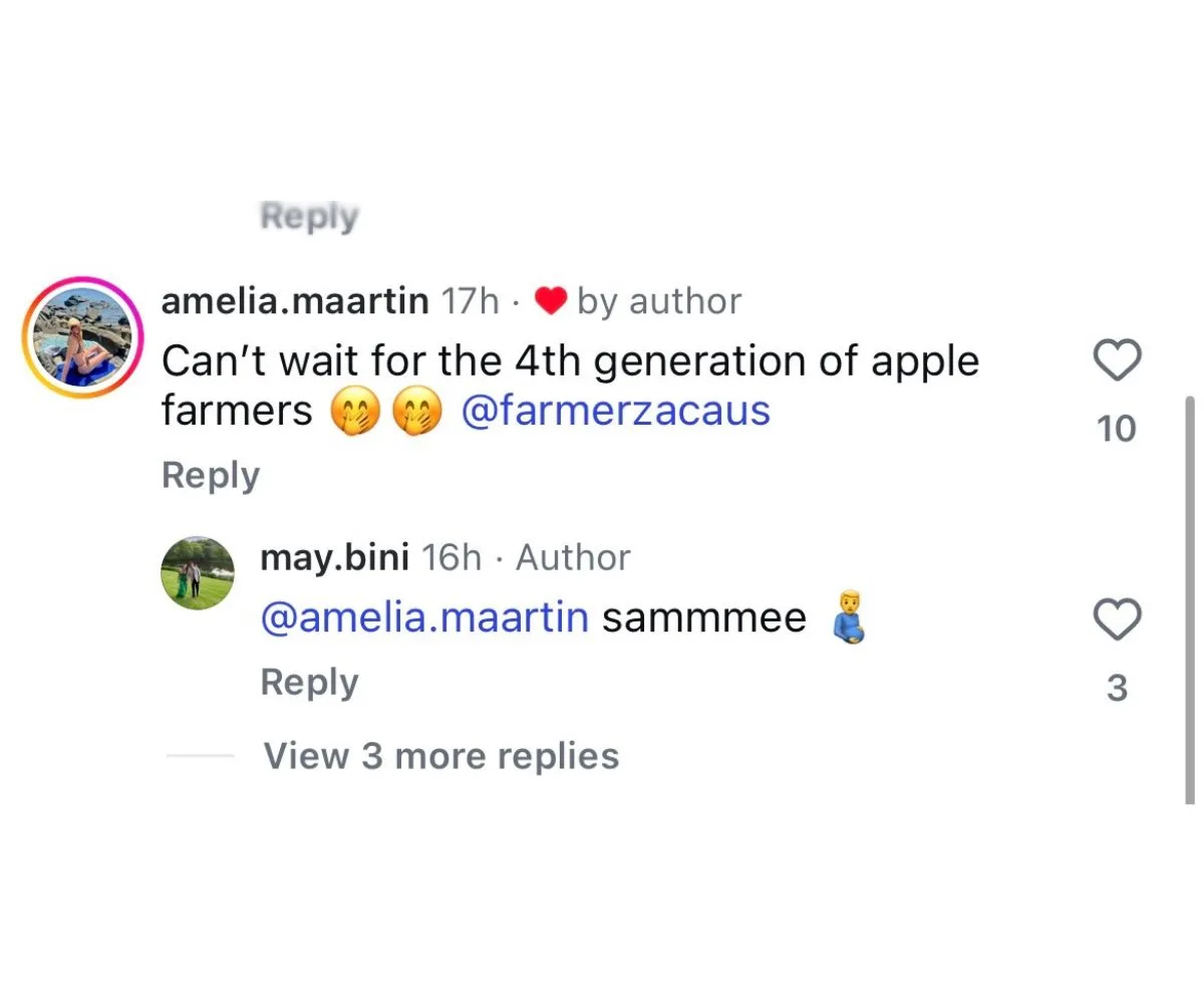 Farmer Wants A Wife Maya Zac baby Instagram comment