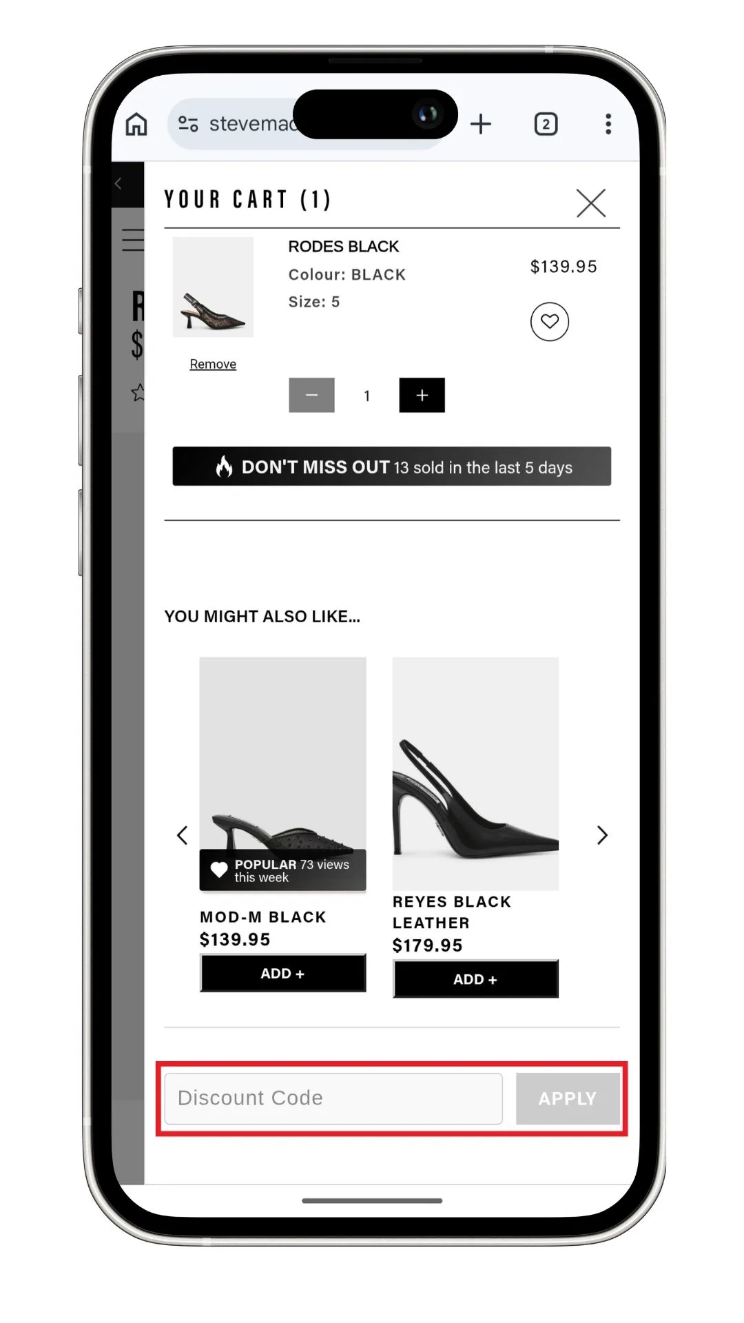The Steve Madden discount code field in my cart summary before going to the checkout.