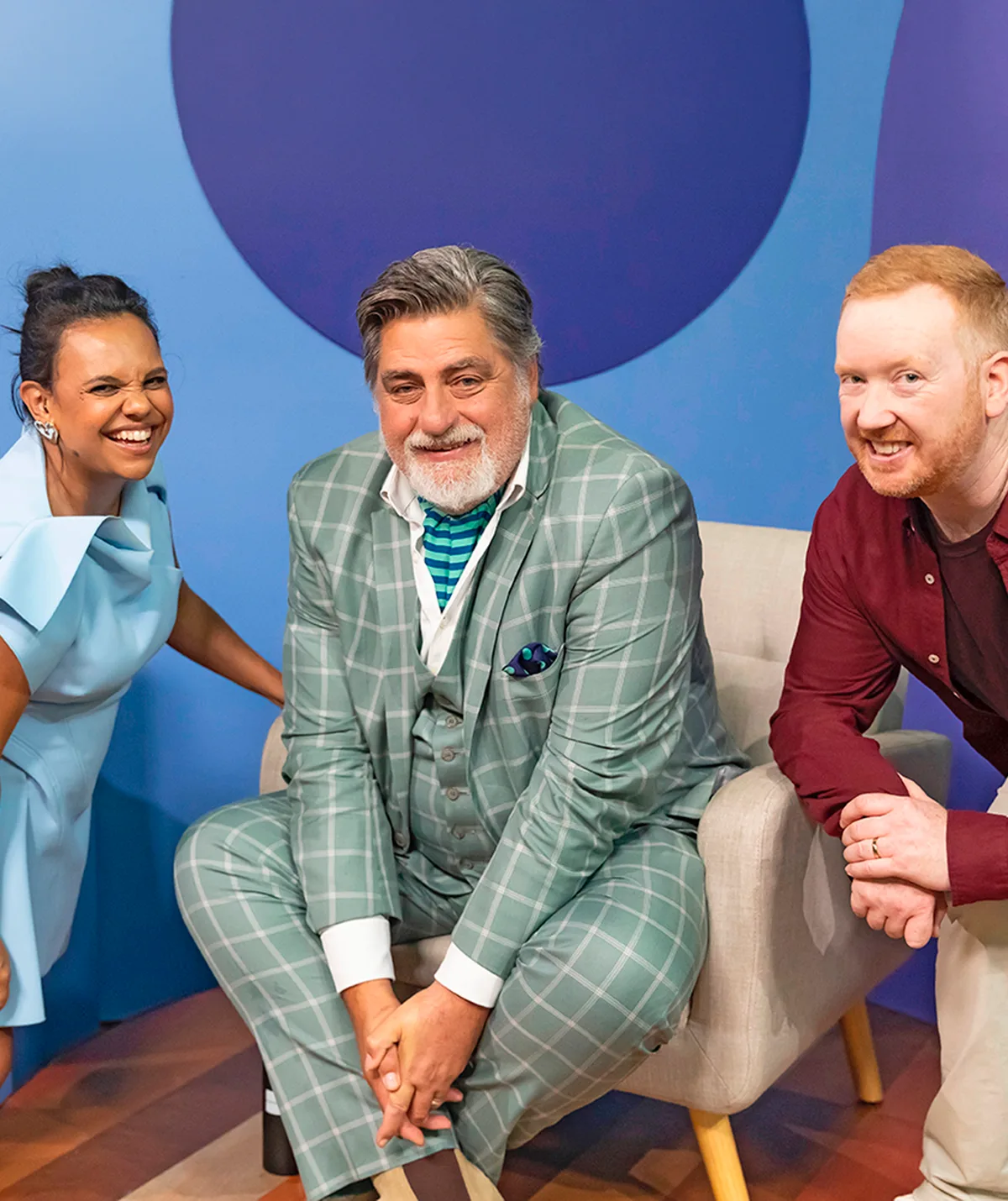 Miranda with co-host  Luke McGregor and Matt Preston.
