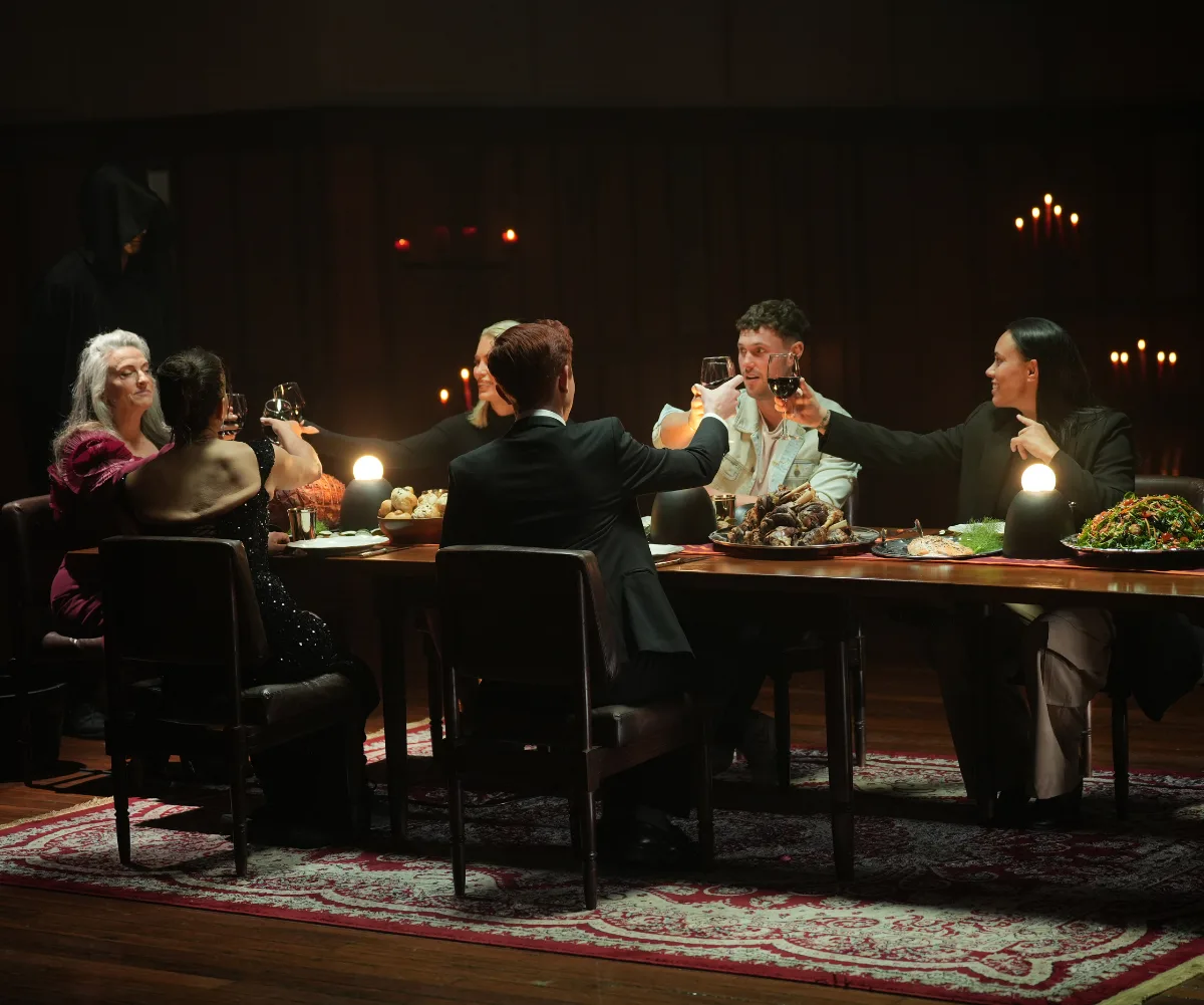 Kirby with her fellow players at the Traitors table.