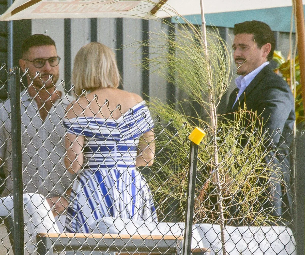 Darren, Shaynna and Marty chatting on The Block set.