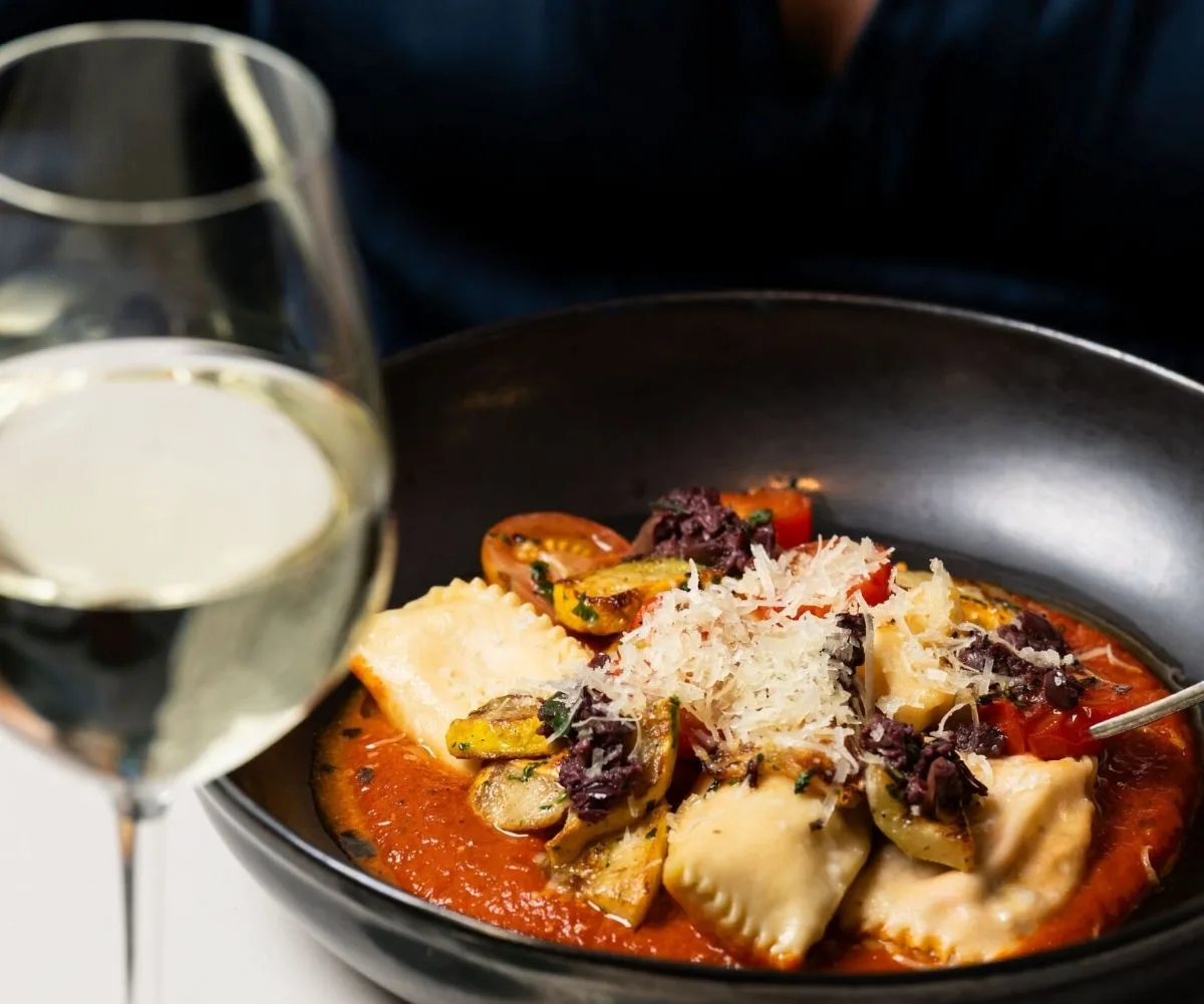 Delicious dining:  I tucked into a melt-in-your-mouth roasted pepper and ricotta agnolotti - yum!