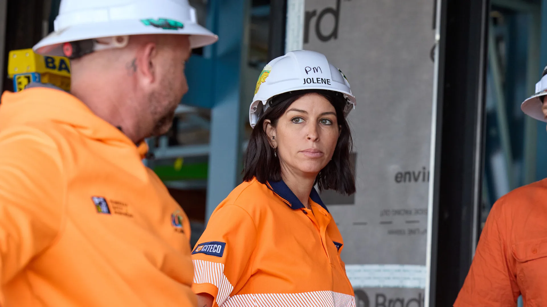 Jolene looking serious on The Block 2026 site.