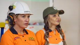 Courtney and Sev on site of The Block 2026 with tears in their eyes.