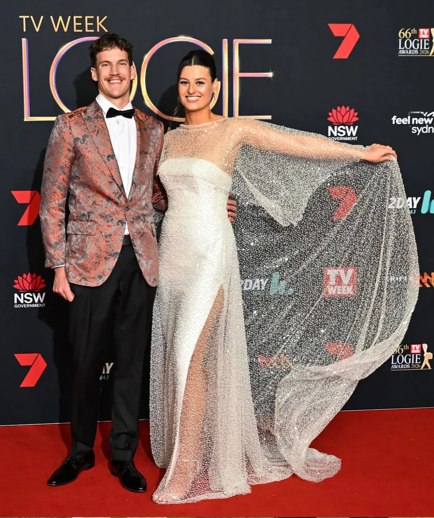 Farmer Wants a Wife 2026 couple Zac and Maya on the Logies red carpet.