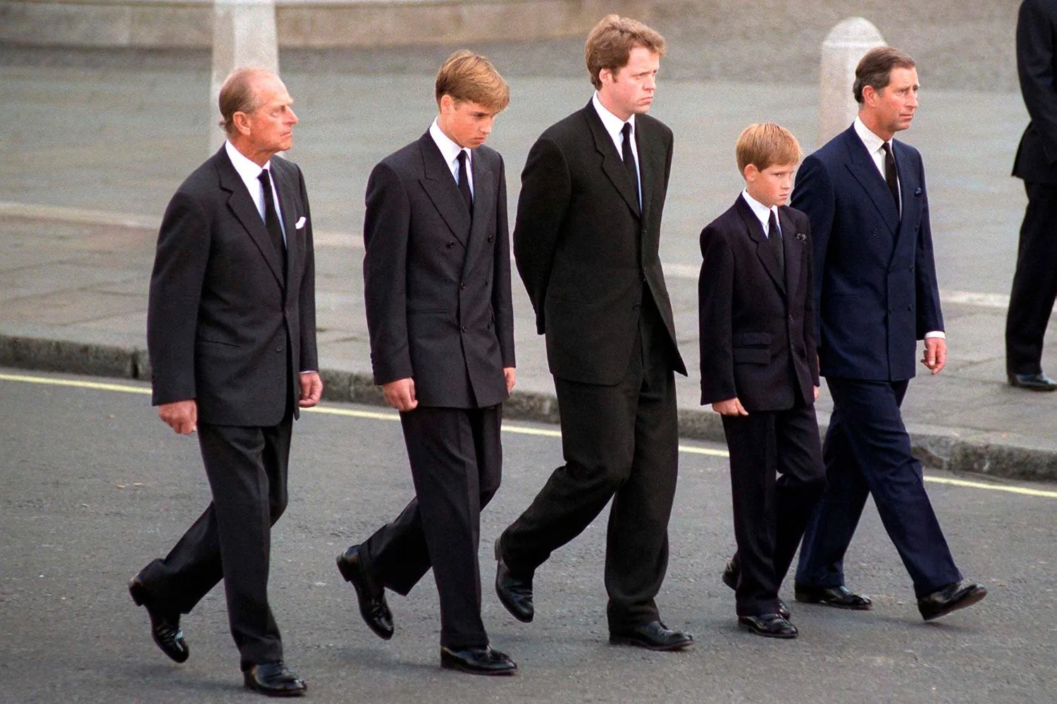 Earl Spencer is pictured with the royals at Diana's funeral