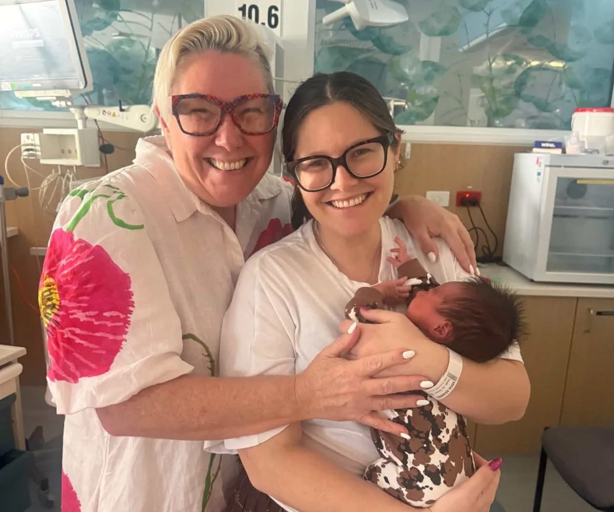 Steph de Sousa with daughter Darby and newborn grandson Amari