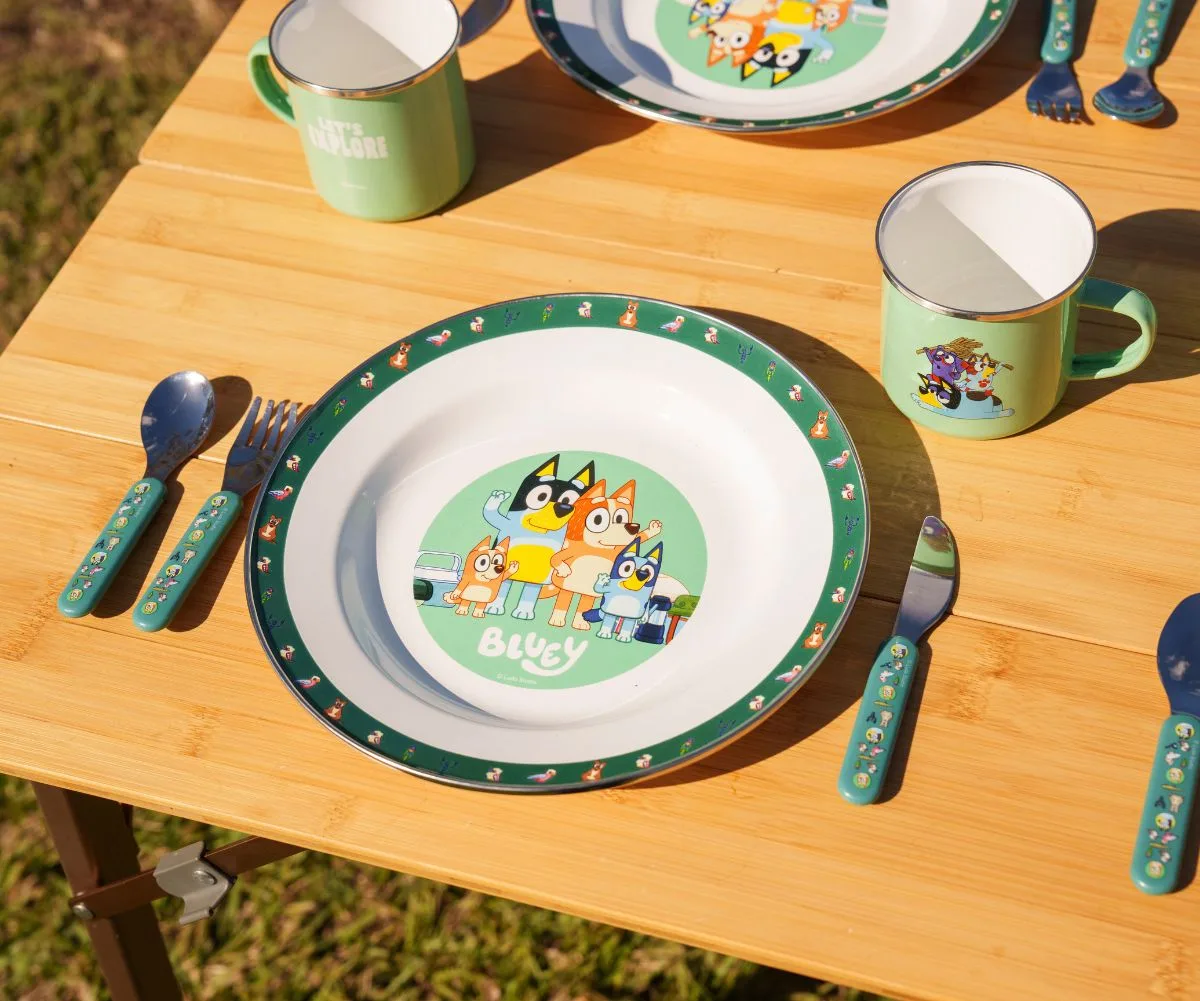 BCF x Bluey camping dinnerware set