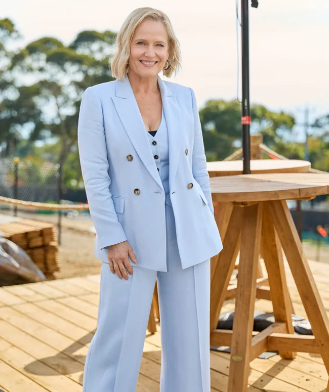 Shaynna Blaze The Block 2026 week 6 blue pantsuit