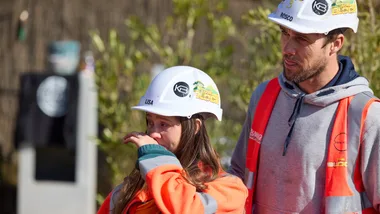 Lisa and Rosco crying on site of The Block.