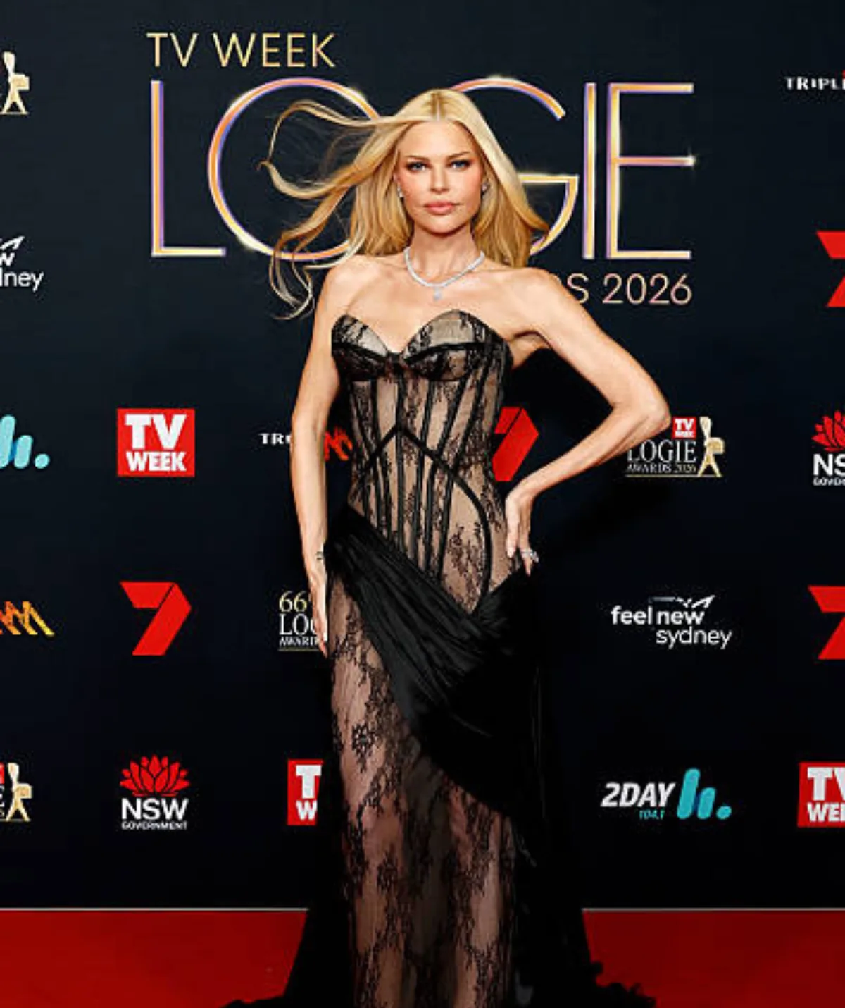 Sophie Monk in a gorgeous black gown on the TV WEEK Logies red carpet.