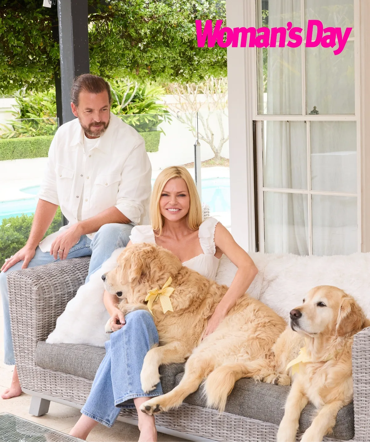 Sophie Monk with husband Joshua Gross and their dogs