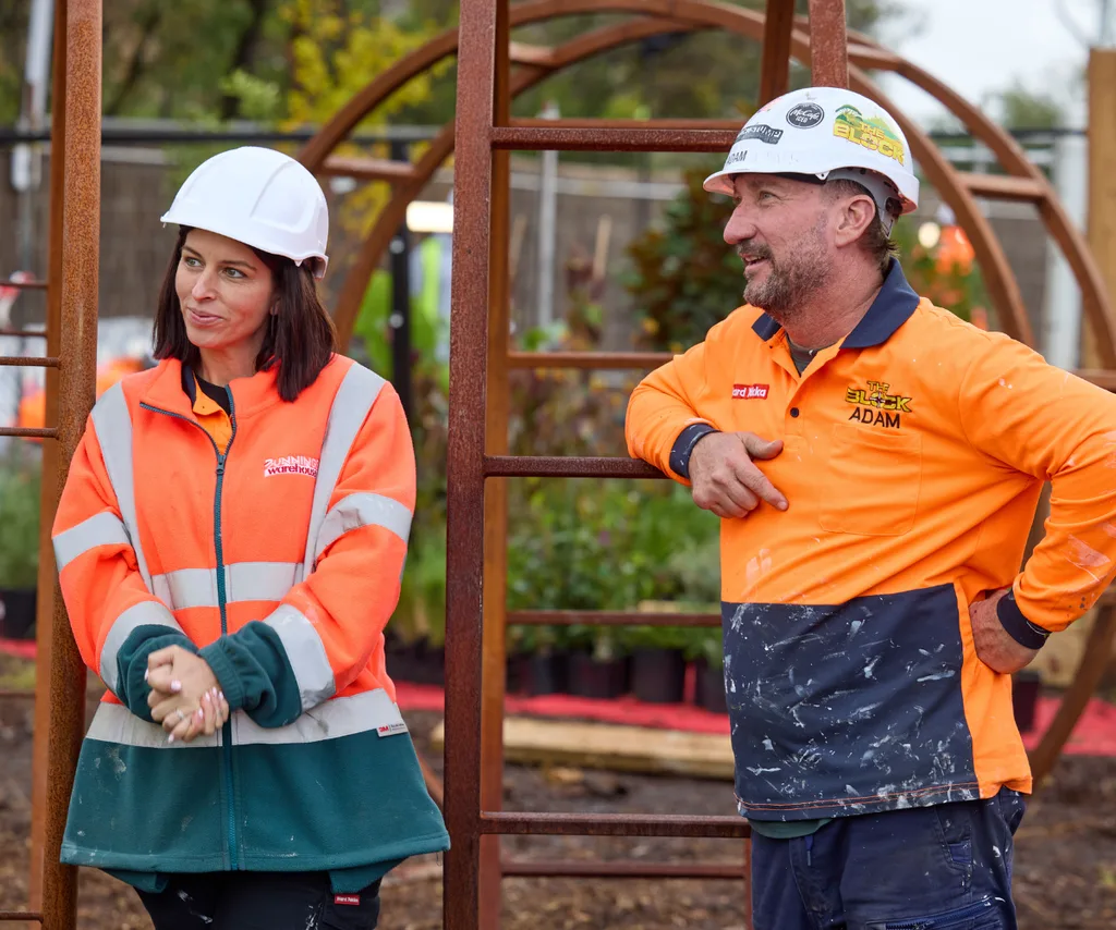Adam and Jolene on site on The Block.