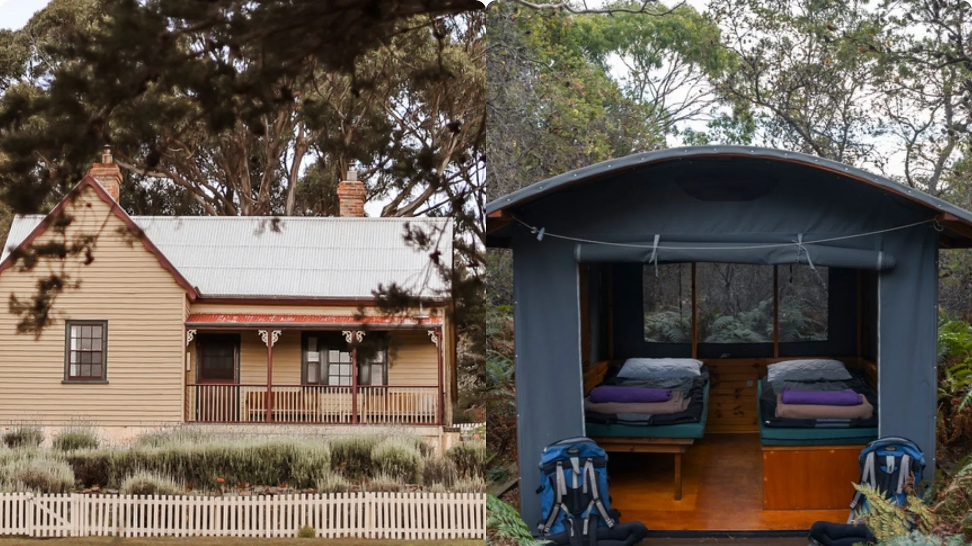 Left Bernacchi House, right camping accommodation.