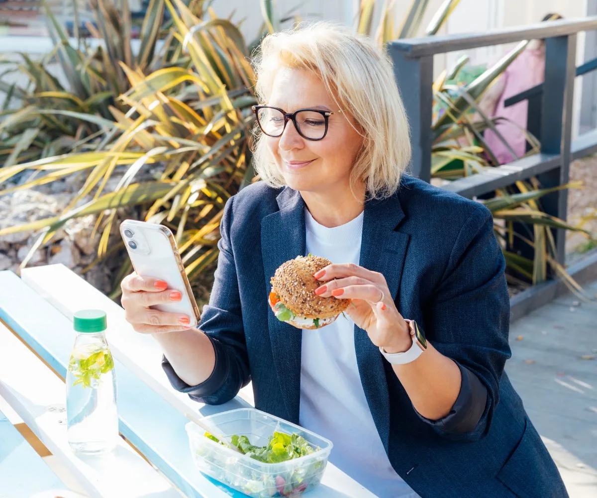 Older woman eating healthy food