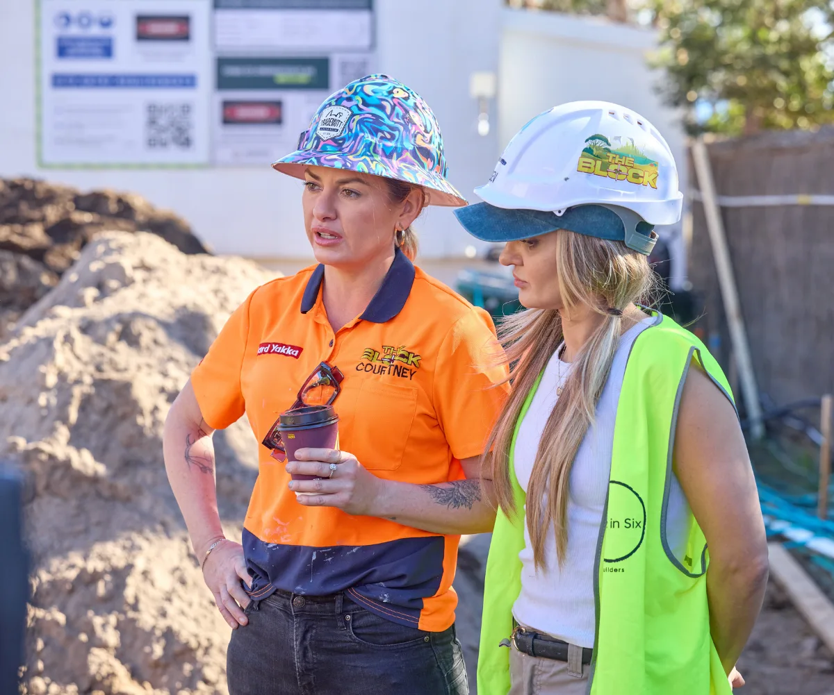 Courtney and Sev on site of The Block.