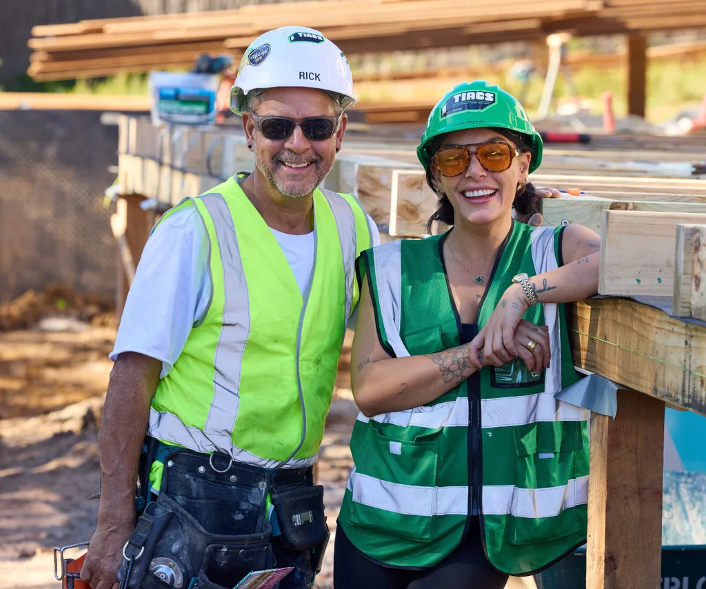 Rick and Tayla smiling on site of The Block.