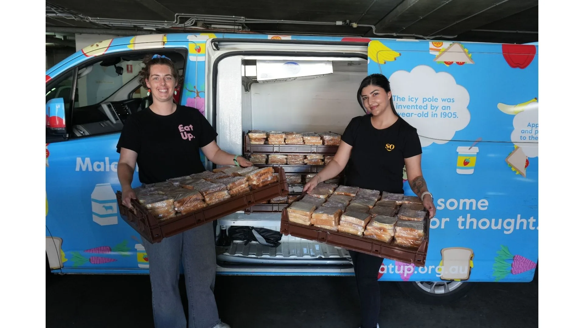 A van packed with sandwiches.