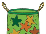 Green leafy-patterned dress-up costume with two yellow handles.
