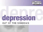 "PBS documentary cover 'Depression: Out of the Shadows,' text overlay with subtle face in background."