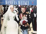 Grace Kelly and Prince Rainier of Monaco on their wedding day, featured on a magazine cover.