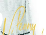 Back of a woman in a knitted sweater, with "Penny" in yellow script overlaying the image.