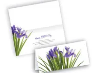 Mother's Day cards with purple iris flowers and "Happy Mother's Day" message.