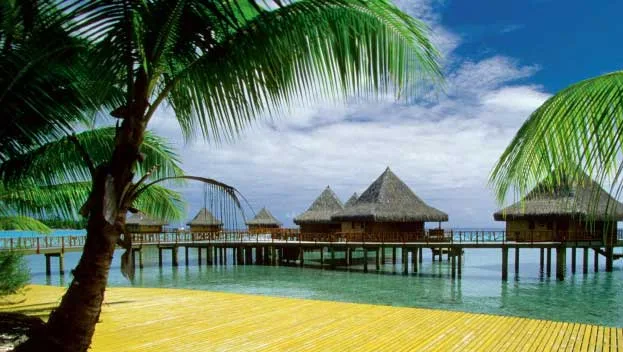 Resort huts in the ocean