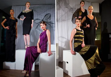 Fashion models showcase elegant dresses in Leona Edmiston’s Spring/Summer 2013 collection.