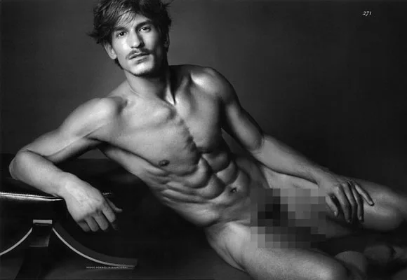 Jarrod Scott and his pubic hair. Solve Sundsbo for *Vogue Hommes International*.