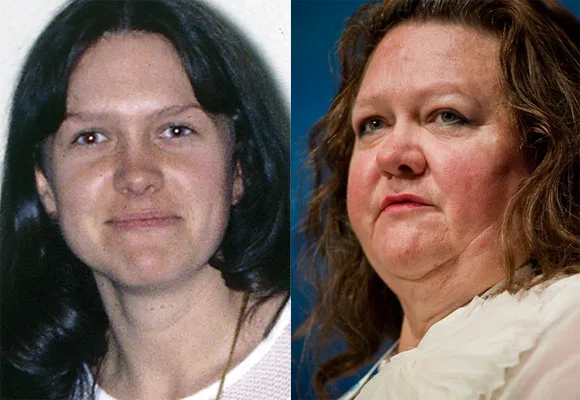 Gina Rinehart pictured at two stages of life in a side-by-side comparison.