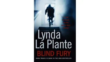 Cover of "Blind Fury" by Lynda La Plante, with a silhouetted figure on stairs and red text.