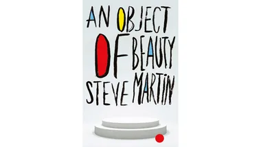 Cover of "An Object of Beauty" by Steve Martin, featuring bold, colorful text on a minimalist design with a white podium.