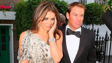 Shane Warne and Liz Hurley on their way to Elton John's White Tie and Tiara ball