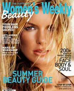 A woman's face with wet hair on the cover of The Australian Women's Weekly Beauty Book titled "Summer Beauty Guide."