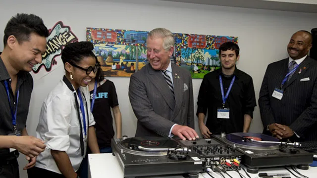 The prince was filmed spinning some tunes at a Yonge Street Mission youth skills workshop