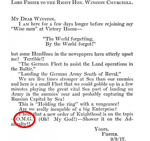 OMG Churchill: British lord used acronym in 1917 letter