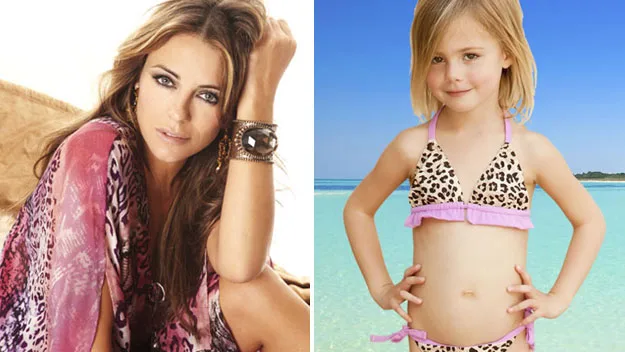 Elizabeth Hurley has been accused of sexualising young girls through her bikini designs