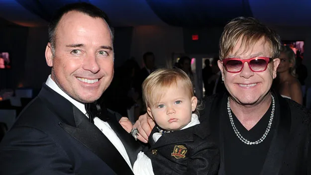 Elton John and David Furnish with their first son Zachary.