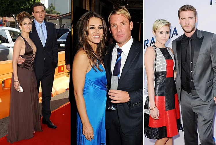 Jennifer Lopez and Ben Affleck, Liz Hurley and Shane Warne, Miley Cyrus and Liam Hemsworth