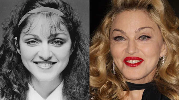 Split image of a woman, young in black and white, older in color, highlighting changes over time.