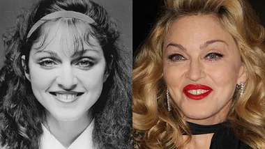 Split image of a woman, young in black and white, older in color, highlighting changes over time.