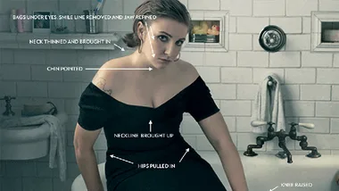 Lena Dunham marked up for retouching, courtesy of Jezebel.