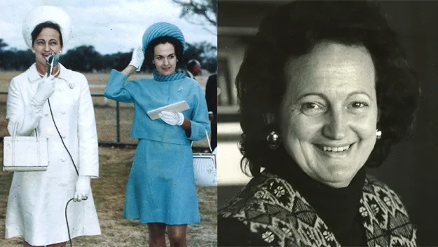 Mollie Little (in white) at a race meet and in a portrait later in her life.