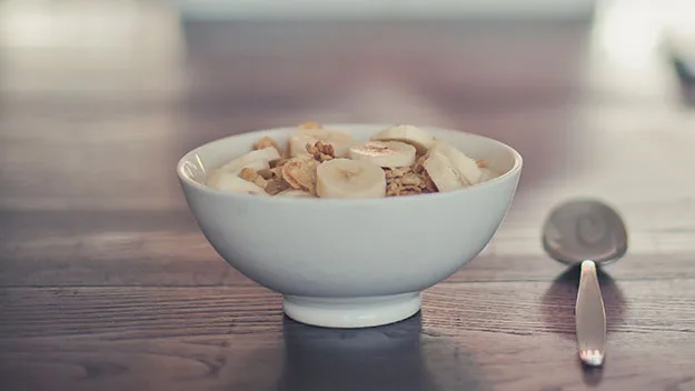 Breakfast cereal bowl and spoon