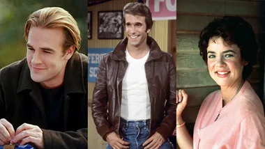 Three actors portraying teenagers: a young man outdoors, another in a leather jacket, and a woman smiling indoors.