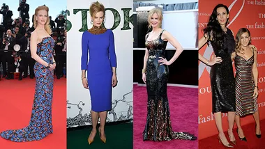 Celebrities wearing L'Wren Scott dresses at various events, showcasing diverse styles and designs on red carpets.